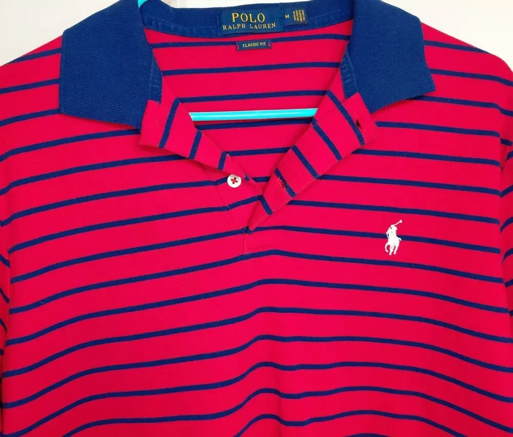 Polo Ralph Lauren Striped Polo Shirt Classic Fit Medium Red Blue White Pony